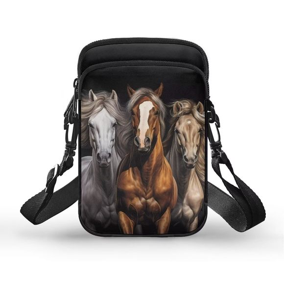 Crazy Horse Crossbody Cell Phone Bag Wallet Purse Black Horse o_o - Picture 1 of 6